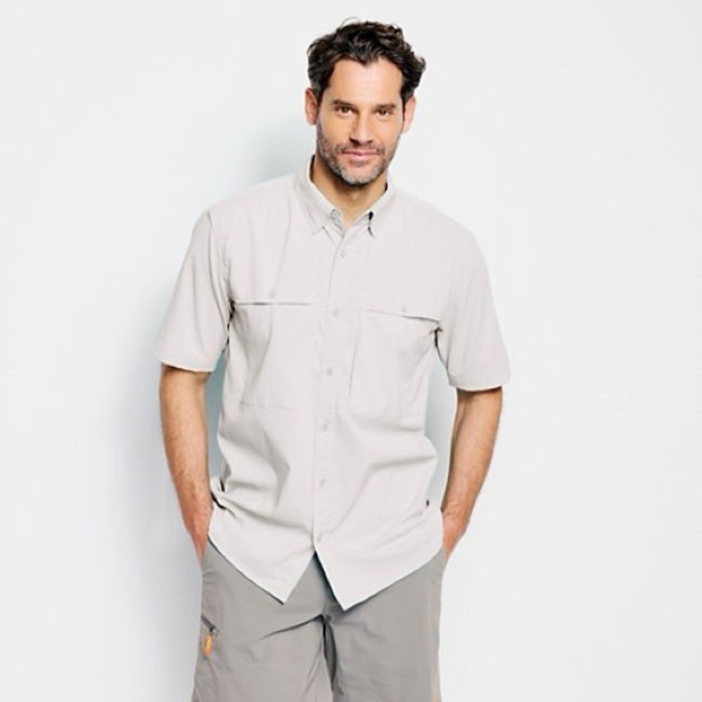 Orvis Men's Casual Button Down Shirt in Light Tan